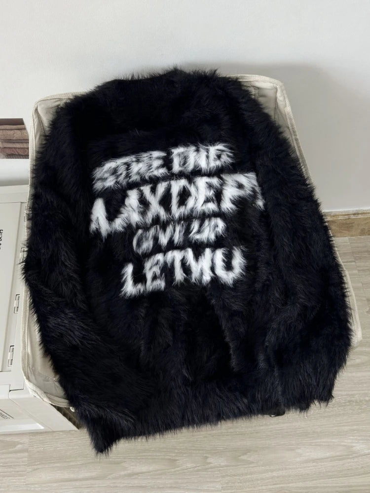 Loose Mohair Sweater Men and Women Y2k Aesthetic Knitted Punk Vintage Pullover Sueter Mujer Harajuku Letter Print Grunge Jumpers