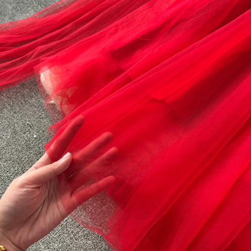 Load image into Gallery viewer, Autumn Red Elegant V-neck Sleeveless Embroidery Tassel Mesh Prom Long Dress Women Vacation Water Sleeve Evening Dresses Vintage
