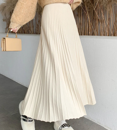 Knitted Long Maxi Skirt Women 2023 Fall Winter Casual Solid Thick Warm A Line High Waist Ankle Length Skirt Female Ladies