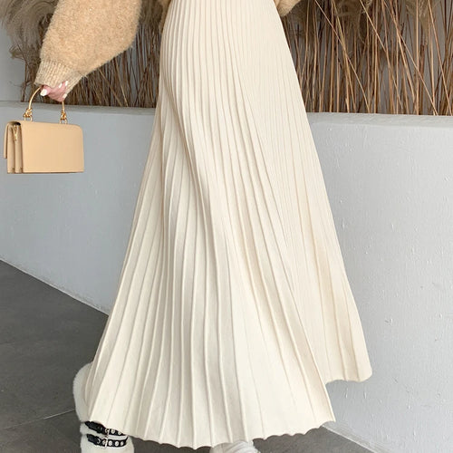 Load image into Gallery viewer, Knitted Long Maxi Skirt Women 2023 Fall Winter Casual Solid Thick Warm A Line High Waist Ankle Length Skirt Female Ladies

