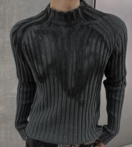 Winter Sweater Crowd Graffiti Design Half High Neck Long Sleeve Slim Fit Knitting Gradient Male Pullovers Spring 24Z788