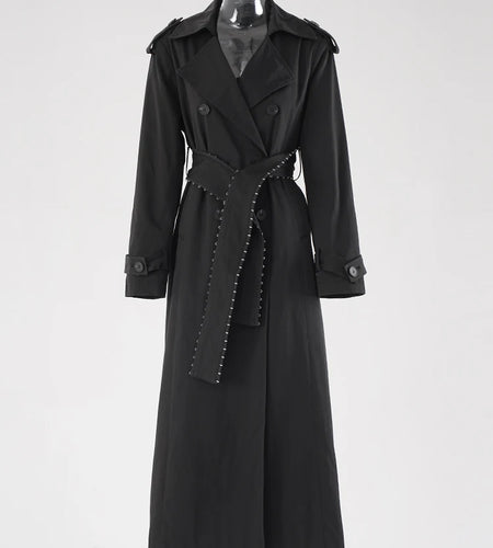 Women Black Belted Big Size Long Elegant Trench New Lapel Long Sleeve Windbreaker Fashion Tide Spring Autumn 2025 CPDB265