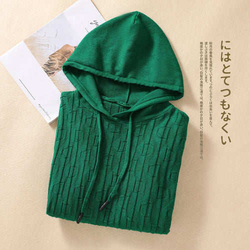 Load image into Gallery viewer, Autumn Winter High Quality Green Long Sleeved Hoodie Tops Women Loose Hooded Knitted Thick Large Size Sweater Casual Simplicity
