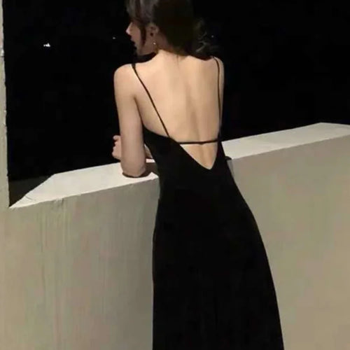 Load image into Gallery viewer, Sexy Night Club Black Slip Dress Split Backless Off Shoulder Spaghrtti Strap Party Evening Dresses  Summer
