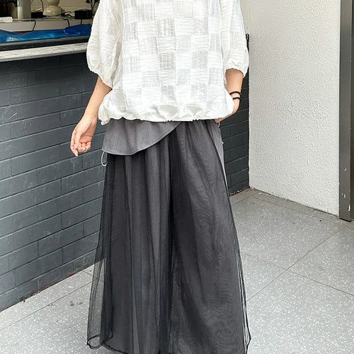 Load image into Gallery viewer, High Elastic Waist Gray Mesh Irregular Spliced Wide Leg Pants New Trousers Women Fashion Tide Spring Autumn 2025  1DJ1393
