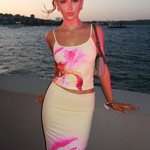 Load image into Gallery viewer, Print Two Piece Sets Women Halter Cropped Top And Maxi Skirt Ladies Fashion Summer New High Waist Skinny Skirt Set
