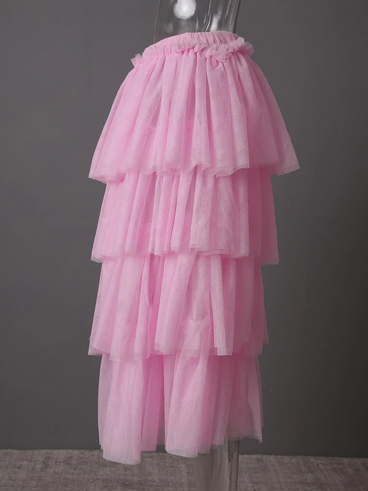 Mesh T-shirt Cake Half-body Skirt Two Pieces Suit New Round Neck Short Sleeve Women Fashion Spring Summer 2025 CPG3209