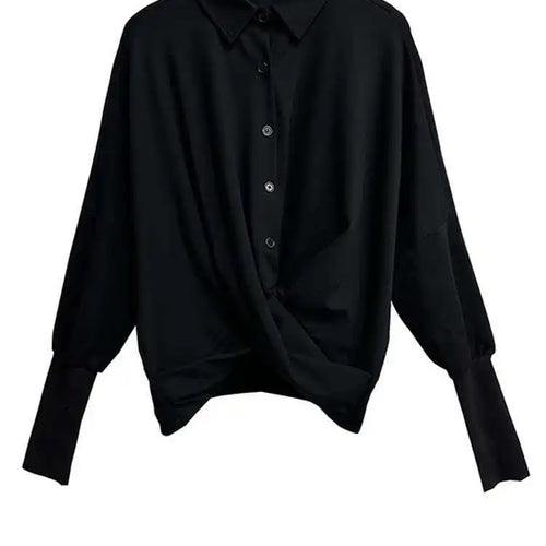 Load image into Gallery viewer, Women Black Irregular Cross Short Big Size Blouse New Lapel Long Sleeve Shirt Fashion Tide Spring Autumn 2025 Black
