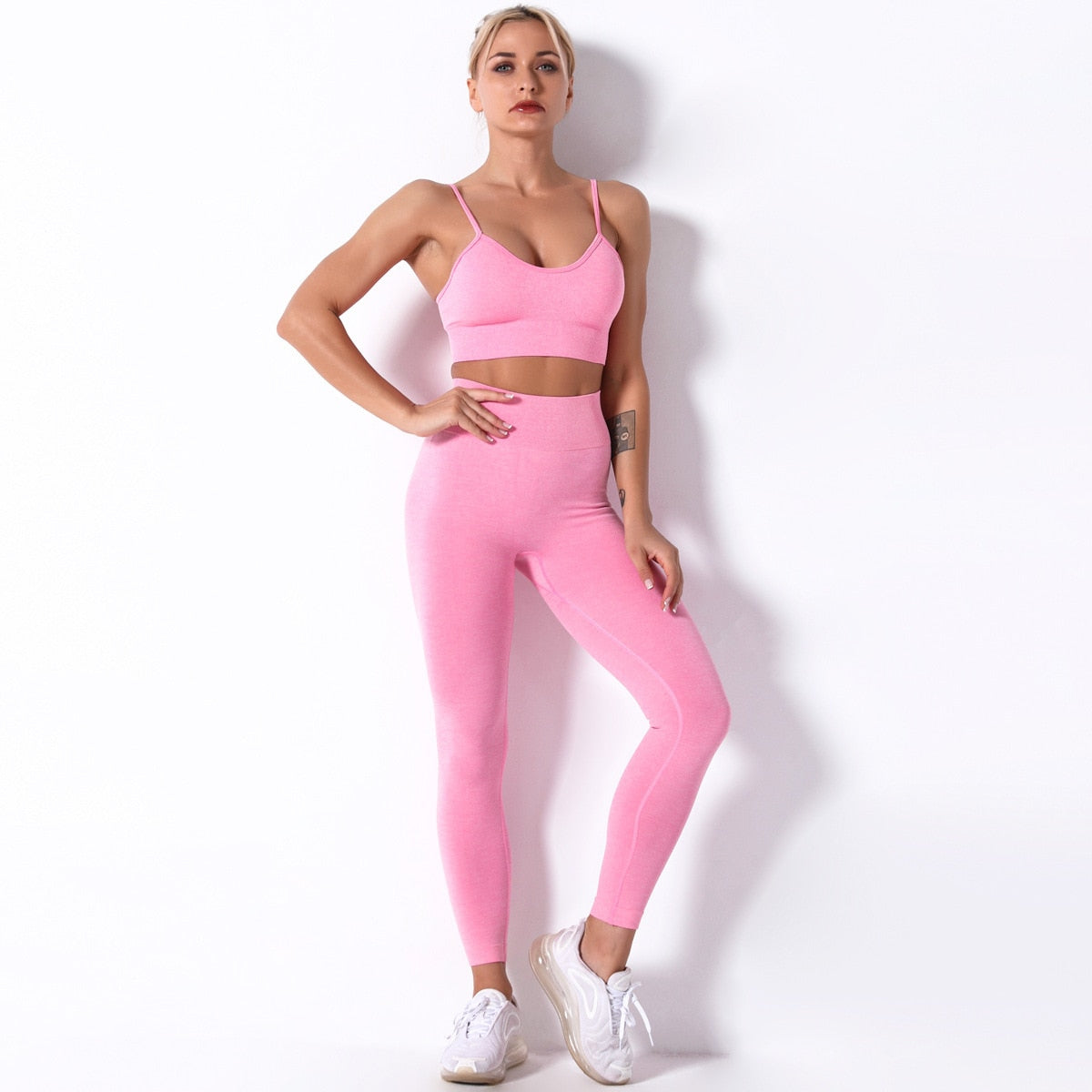 2 Piece Shaperwear Set Workout Sets for Women Seamless Ribbed Crop
