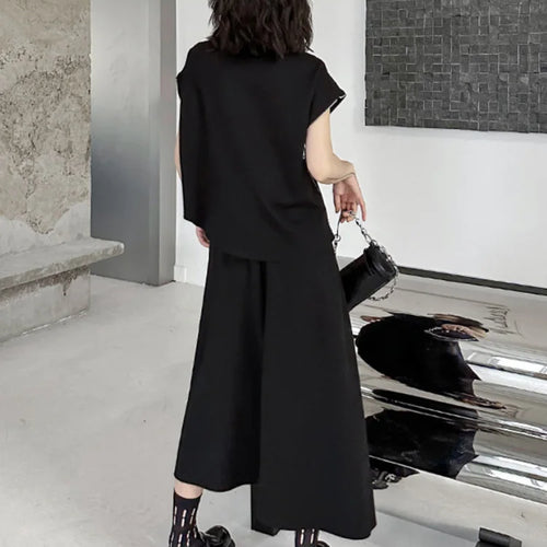 Load image into Gallery viewer, Black Zipper T-shirt Half-body Skirt Two Pieces Suit New Round Neck Short Sleeve Women Fashion Spring Summer 2025 1DJ0167
