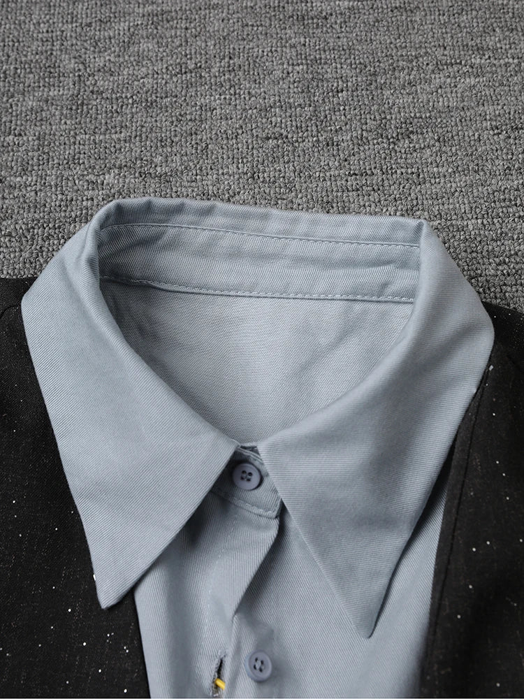 Women Black Color-block Big Size Elegant Blazer New Lapel Long Sleeve Jacket Fashion Tide Spring Autumn 2025 7AB8422