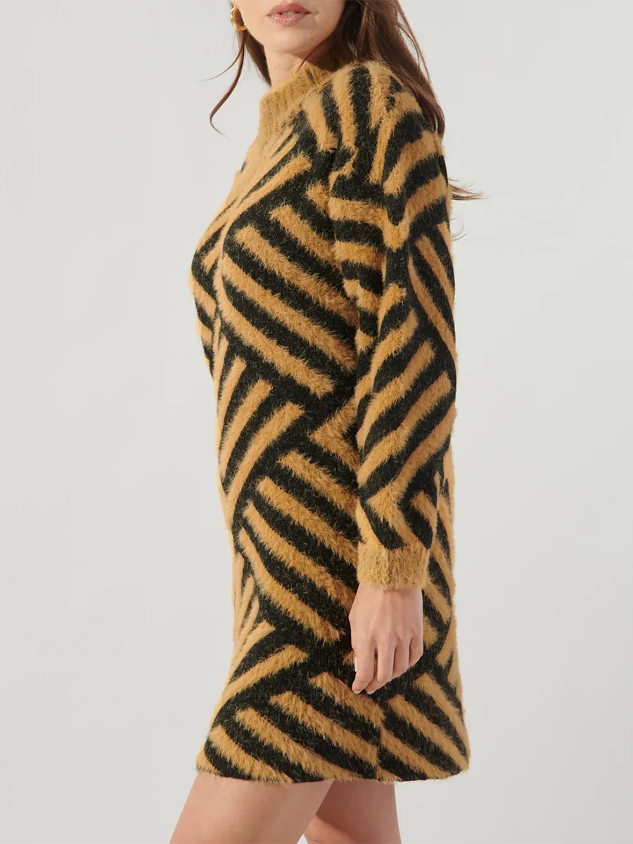 Hit Color Spliced Striped Fashion Sweaters for Women Round Neck Long Sleeves Casual Long Sweater Female Clothing New