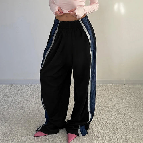 Load image into Gallery viewer, Streetwear Stripe Spliced Women Trousers Straight Leg Casual Baggy Joggers Sporty Chic Pants Basic Bottoms Contrast
