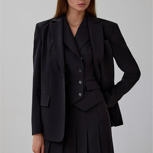 Load image into Gallery viewer, Autumn Two Piece Sets Women Double-breasted Vest And Split Skirt Matching Sets Fashion Long Pleated Skirt Two Piece Set
