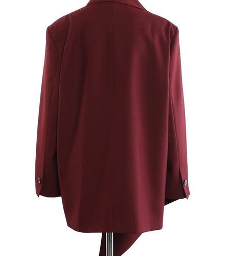 Women Wine Red Irregular Big Size Blazer New Scarf Collar Long Sleeve Jacket Fashion Tide Spring Autumn 2025 1DH9437