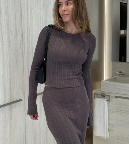 Elegant Knitted Sweater Long Sleeve Skirt Set Fashion Autumn/Winter New Women Two Piece Set Party Club Street Clothing