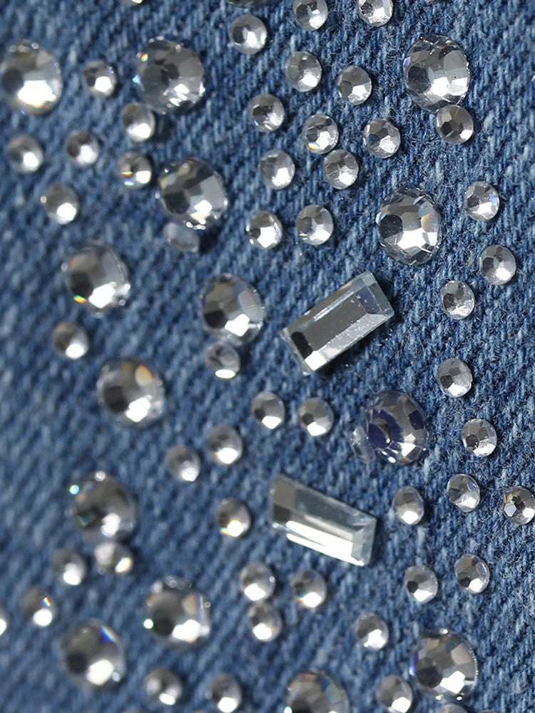 High Waist Blue Denim Long Rhinestones Shining Flare Jeans New Women Trousers Fashion Tide Spring Autumn 2025 7AB9027