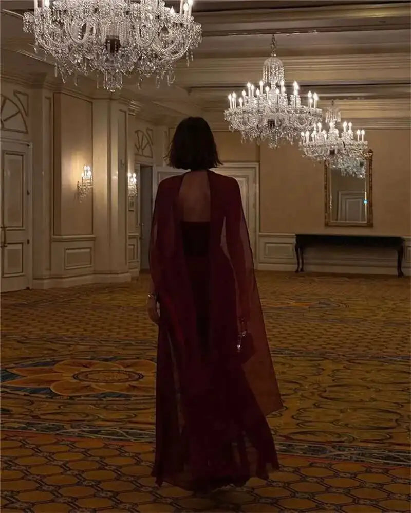 Elegant Strapless Sexy Maxi Dress For Women Gown With Scarf Off-shoulder Sleeveless Backless Split Beach Long Dress