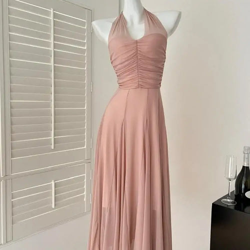 Load image into Gallery viewer, Summer Vintage Pink Sexy High Waist Evening Party Long Dress For Women V Neck Halter Bandage Elegant Backless Dresses 2025 Trend
