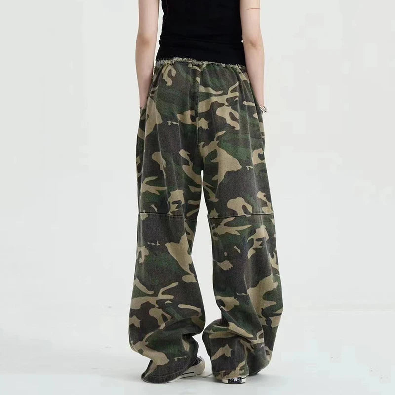 Men's Cargo Pants New American Style Summer Loose Straight Wide Leg Trendy  Elastic Waist Stylish Male Trousers 9W1782