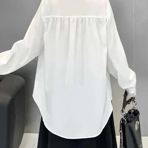Load image into Gallery viewer, Women White Lace Big Size Elegant Blouse New Stand Collar Long Sleeve Shirt Fashion Tide Spring Autumn 2025 1DH9942
