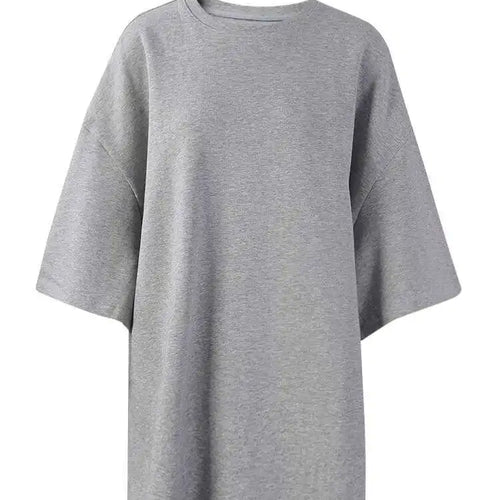 Load image into Gallery viewer, Women Beige Gray Side Slit Big Size Casual T-shirt New Round Neck Half Sleeve Fashion Tide Spring Autumn 2025 1DH6479
