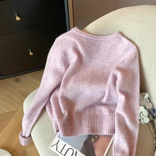 Load image into Gallery viewer, Simple 2024 Autumn Winter Women's New Pink Round Neck Cardigan Sweater French Single Breasted Long Sleeve Fashion Versatile Tops

