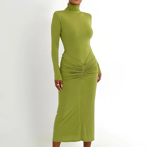 Load image into Gallery viewer, Elegant Turtleneck Long Sleeve Bodycon Maxi Dress Women Autumn Winter New Ruched Club Party Sexy Dress Vestidos
