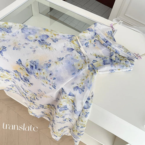 Load image into Gallery viewer, Summer Vintage Blue Pink Floral Hollow Out Party Long Dress For Women V Neck Elegant Vacation Backless Dresses 2025 Bohemian New
