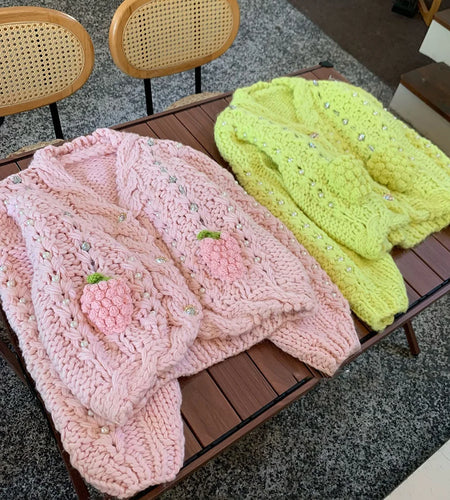 2023 Autumn And Winter New Women's V-neck Long-sleeved Hollow Loose Sweater Knitted Cardigan Crop Tops Cute Jumpers  C-274