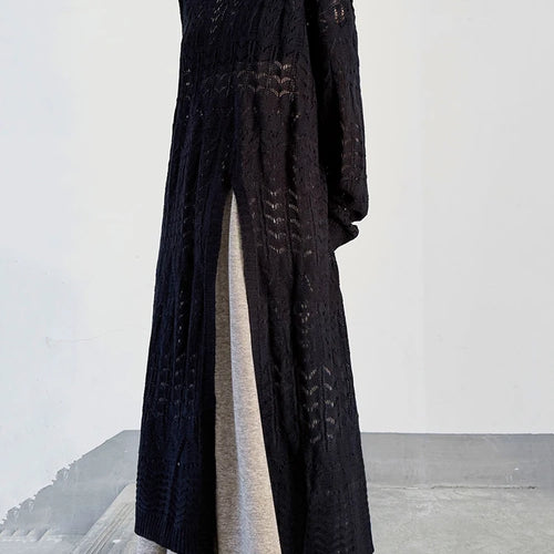 Load image into Gallery viewer, Women Black Big Size  Hollow Out Long Sweater Dress New Round Neck Long Sleeve Fashion Tide Spring Autumn 2025 1DJ0404
