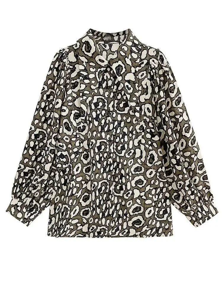 Women Black Big Size Leopard Print Blouse New Lapel Long Sleeve Loose Fit Shirt Fashion Tide Spring Autumn 2025 1DF5143