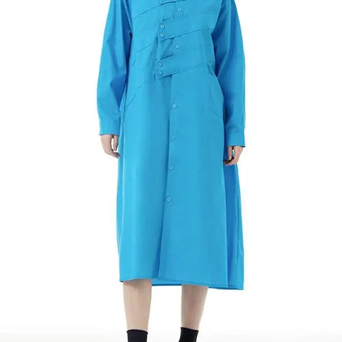 Load image into Gallery viewer, Women Rose Red Button Design Big Size Midi Shirt Dress New Lapel Long Sleeve Fashion Tide Spring Autumn 2025 1DH5165
