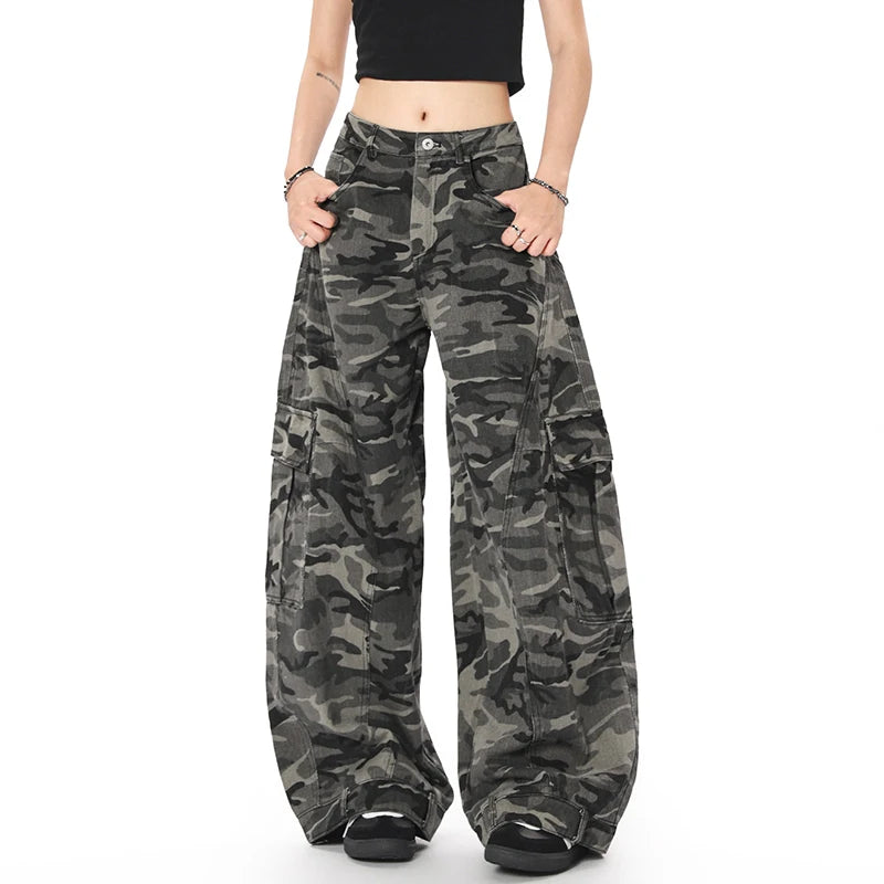 Men's Cargo Pants New American Straight Wide Leg Chic Curved Knife Stylish High Street Male Casual Summer Bottoms 9W1923