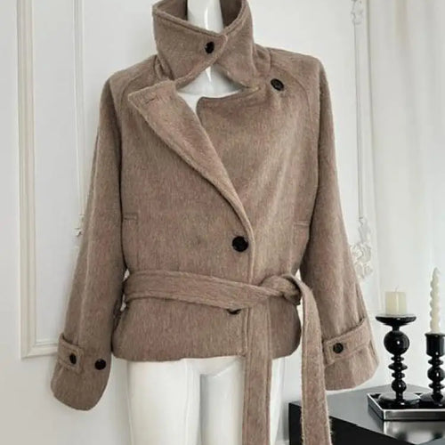 Load image into Gallery viewer, Korean Brown Vacation Loose Short Woolen Coat Women 2024 Autumn Winter Fashion Button Bandage Jacket Streetwear Casual Popular
