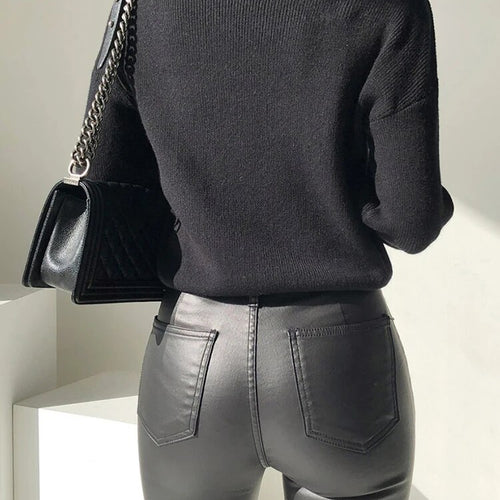 Load image into Gallery viewer, Slim Knitting Sweaters For Women Turtleneck Long Sleeve Hollow Out Patchwork Chain Pullover Sweater Female Autumn
