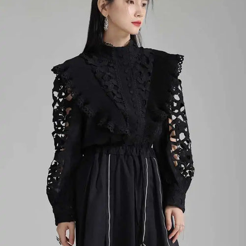 Load image into Gallery viewer, Women White Hollow Out Embroidery Vintage Blouse New Stand Collar Long Sleeve Shirt Fashion Spring Autumn 2025 1DH3997
