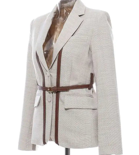 Women Split Pu Leather Brief Short Blazer New Lapel Long Sleeve Loose Fit  Jacket Fashion Tide Spring Autumn 2025 1K458