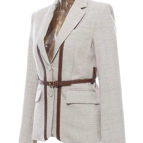 Load image into Gallery viewer, Women Split Pu Leather Brief Short Blazer New Lapel Long Sleeve Loose Fit  Jacket Fashion Tide Spring Autumn 2025 1K458
