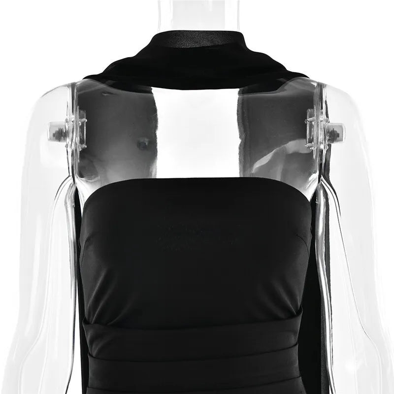 Scarf Collar Strapless Sexy Maxi Dress For Women Fashion Off-shoulder Backless Bodycon Club Party Long Dress Elegant