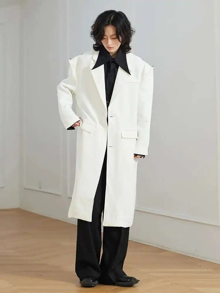 Women Black Big Size Long Casual Blazer New Lapel Long Sleeve Loose Fit Jacket Fashion Tide Spring Autumn 2025 1DH0063