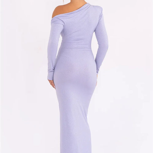 Load image into Gallery viewer, Sparkle Long Sleeve Sexy Maxi Dress For Women Inclined Shoulder Backless Bodycon Ruched Club Party Sexy Long Dress
