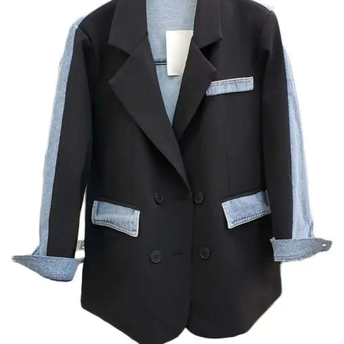 Load image into Gallery viewer, Women Blue Denim Color-block Big Size Blazer New Lapel Long Sleeve Loose Fit Jacket Fashion Spring Autumn 2025 1DH7741
