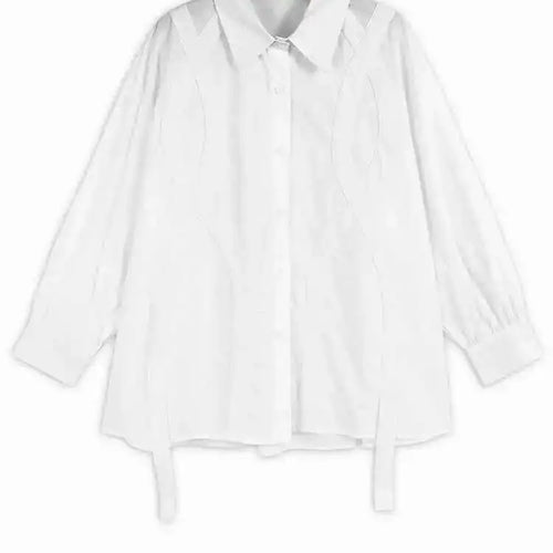 Load image into Gallery viewer, Women Black Cross Ribbon Big Size Casual Blouse New Lapel Long Sleeve Shirt Fashion Tide Spring Autumn 2025 1DH4579
