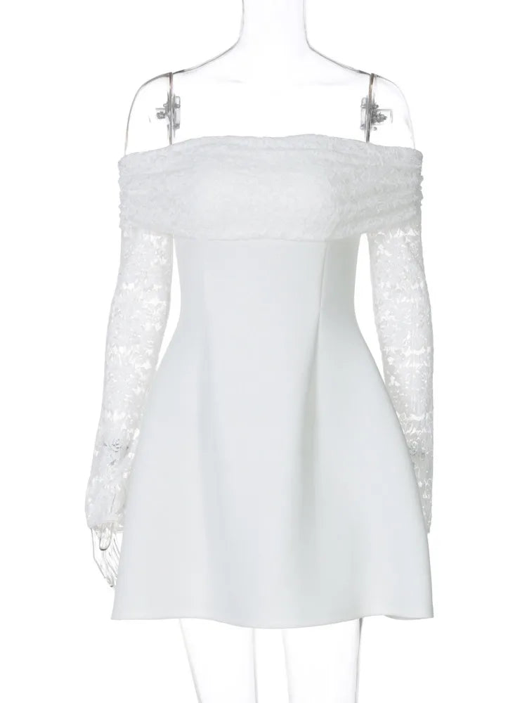 Off-shoulder Long Sleeve Sexy Mini Dress For Women Robe Strapless Backless High Waist A-line Elegant Club Party Dress