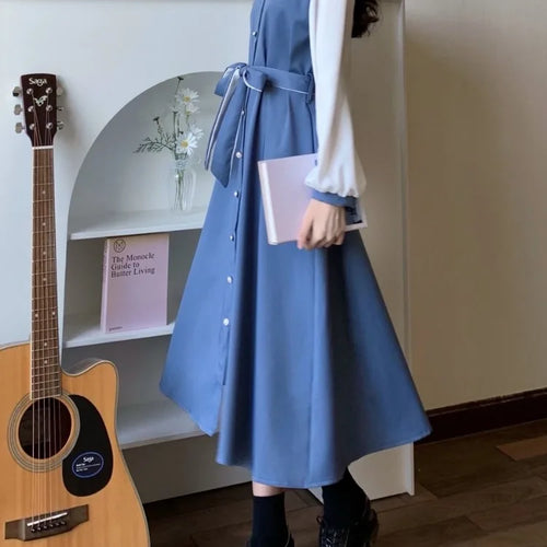 Load image into Gallery viewer, Japanese Preppy Style School Student Midi Dress Sweet Harajuku Korean Kpop Long Sleeve Dresses Party Vintage Autumn
