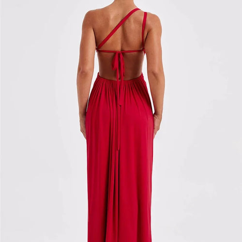 Load image into Gallery viewer, One Shoulder Diagonal Collar Backless Sexy Maxi Dress For Women Robe Fashion Off-shoulder Sleeveless High Split Dress
