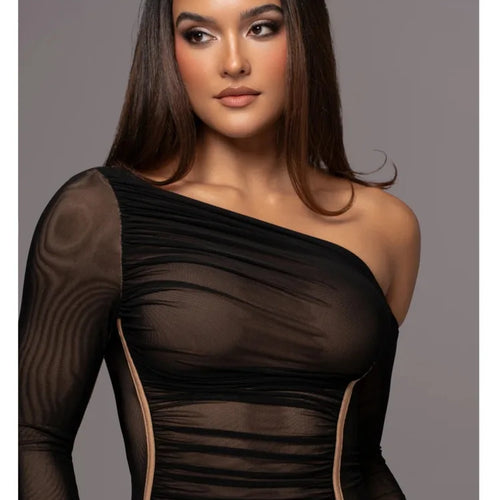 Load image into Gallery viewer, Elegant Long Sleeved Mesh Patchwork Dress For Women Elastic Tight Double Layered Vestidos Sheath Party Evening Dress2024
