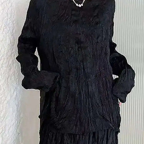 Load image into Gallery viewer, Women White Pleated Thin Big Size Casual T-shirt New Round Neck Long Sleeve Fashion Tide Spring Autumn 2025 1DH7229
