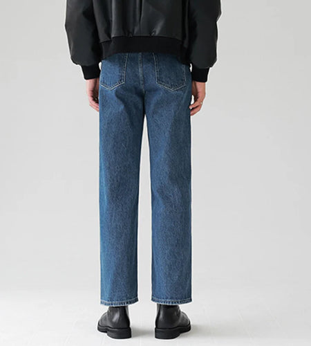 Male Jeans New Autumn American Fanshion Denim Pants Solid Color Men's Loose Fit Slimming Versatile Trousers Blue 9W1284